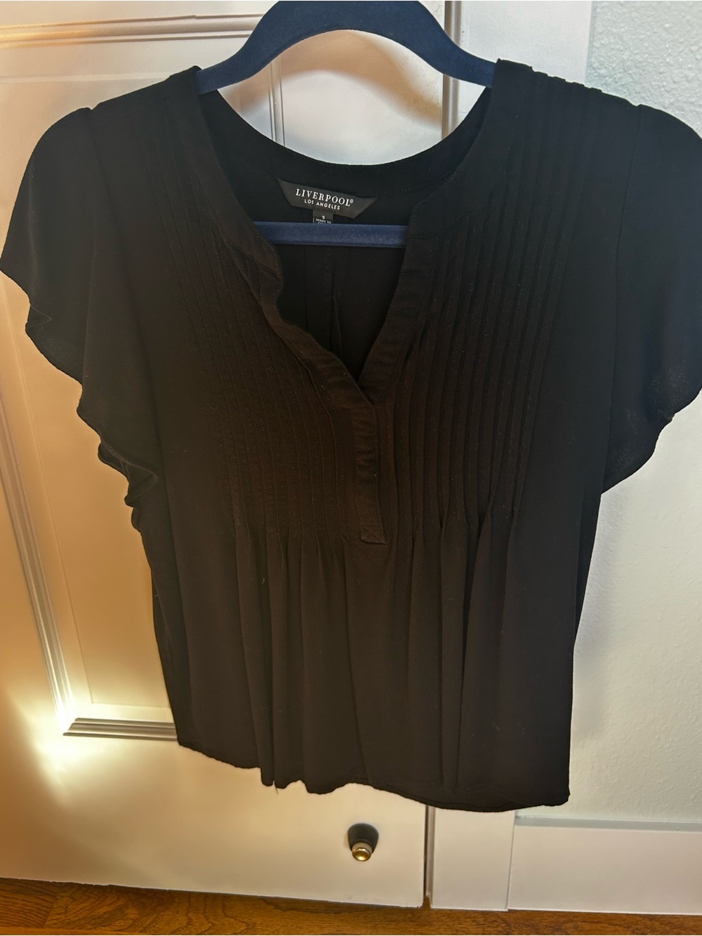 Liverpool Black Pintuck V-Neck Short Sleeve Blouse